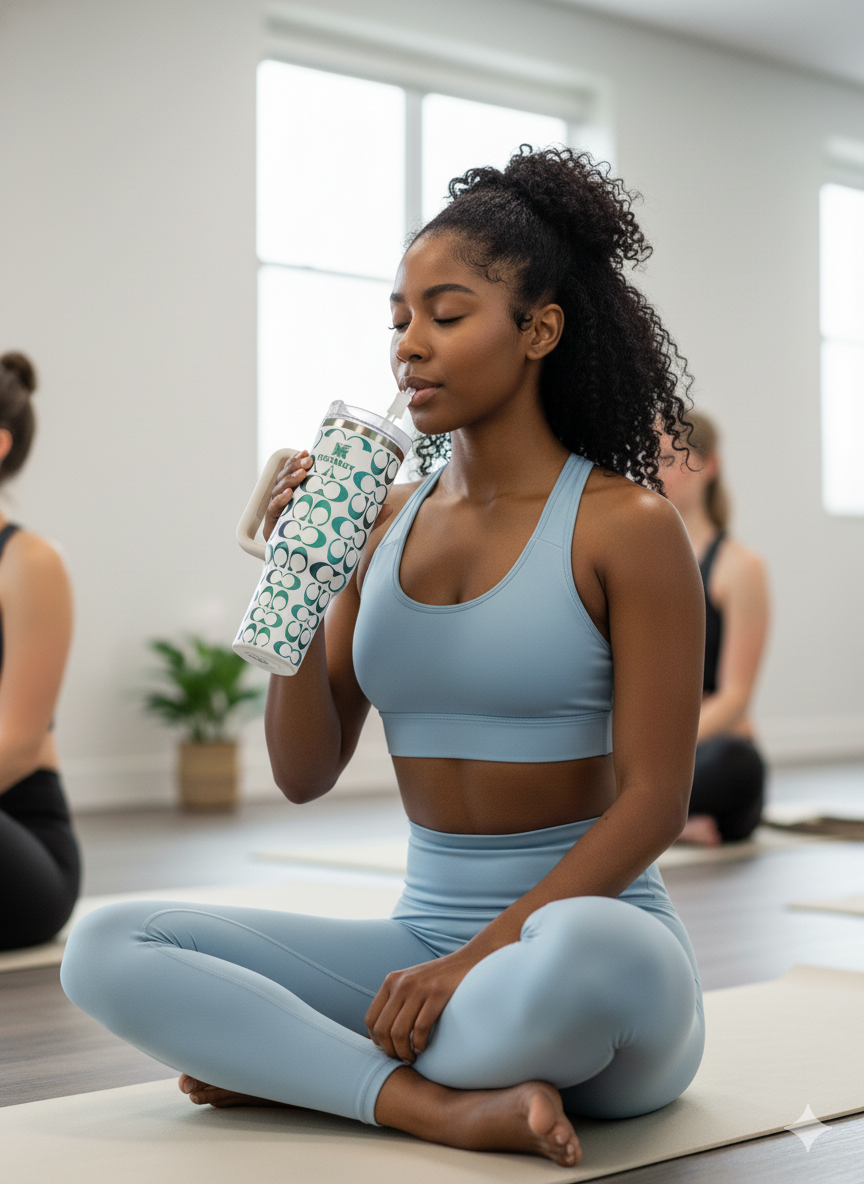 1,18 l Edelstahl Thermobecher mit holografischem Monogramm – Weiß