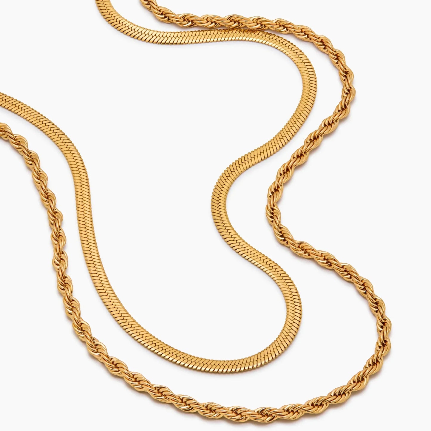 Layering-Halskette mit Fischgräten- und Kordelkette