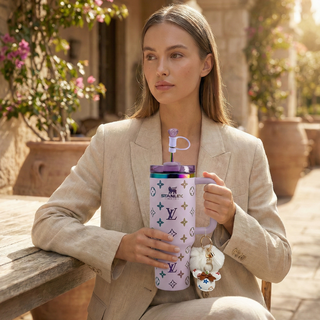 Luxus-Design Tumbler + Premium Schlüsselanhänger + Schmuck-Aufsatz – Flieder
