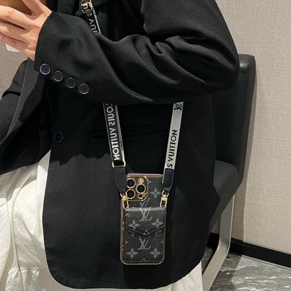 Premium Leder iPhone-Hülle mit integriertem Portemonnaie & abnehmbarem Gurt