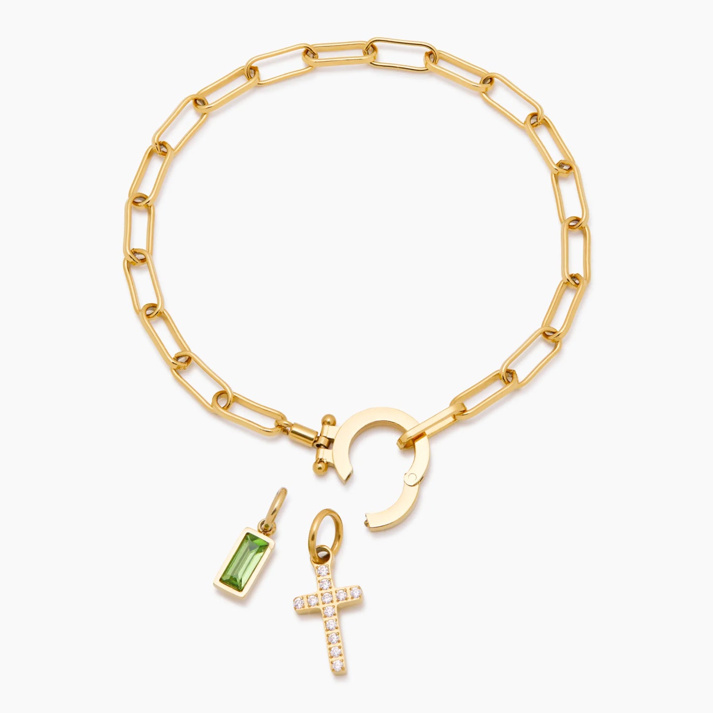 Büroklammer-Armband mit Kreuz-Charm und Geburtsstein