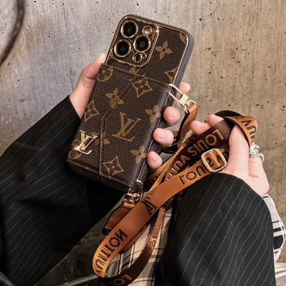 Premium Leder iPhone-Hülle mit integriertem Portemonnaie & abnehmbarem Gurt
