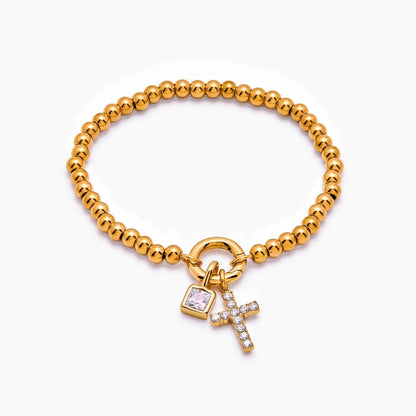 Perlenarmband mit Kreuz und Geburtsstein