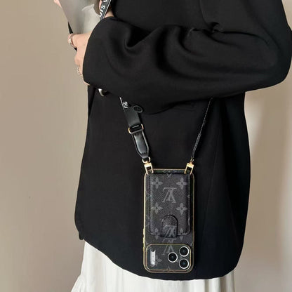 Premium Leder iPhone-Hülle mit integriertem Portemonnaie & abnehmbarem Gurt