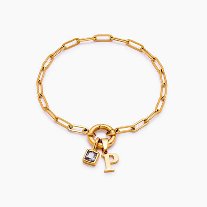 Büroklammer-Armband mit Initiale und Geburtsstein